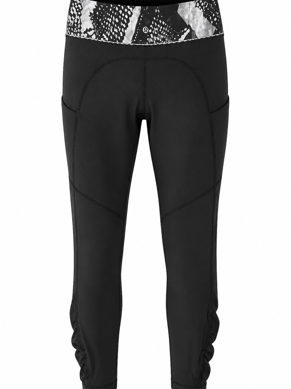 lululemon athletica Black Capri Leggings with Black & White Printed Waistband